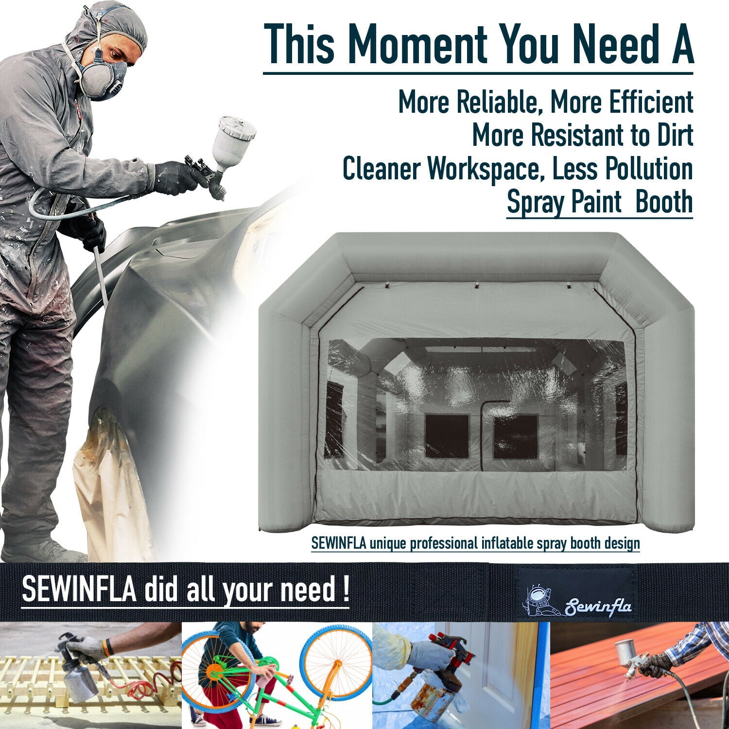 Sewinfla Inflatable Paint Booth 28x15x11Ft Portable Car PaintTent with 950W+750W