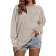 thumbnail image 2 of Yigetop Crewneck Oversized Long Sleeve Shirts for Women Loose Fit Acid Wash Tshirt Basic Solid Color Tee Sweatshirt Lightweight Soft Beige L, 2 of 6