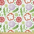 thumbnail image 1 of Vegetable Art Fabric by the Yard, Watercolor Organic Theme with Onions Cucumber Red Pepper Radish, Upholstery Fabric for Dining Chairs Home Decor Accents, 5 Yards, Fern Green Lavender by Ambesonne, 1 of 4