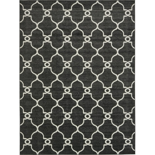 Unique Loom Trellis Collection Modern Carved Transitional Indoor and Outdoor Flatweave Area Rug, 9 ft x 12 ft, Black/Ivory