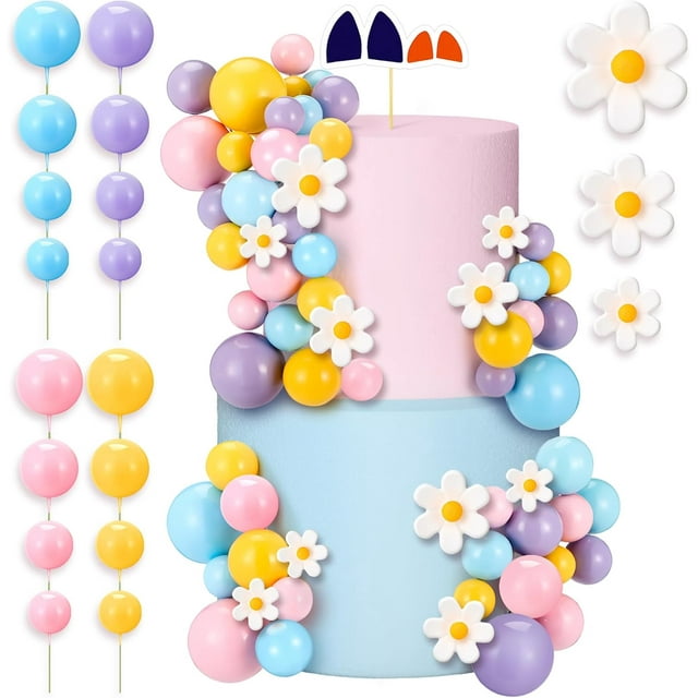 63 adornos para tartas de perro azul con bolas y flores para fiestas.