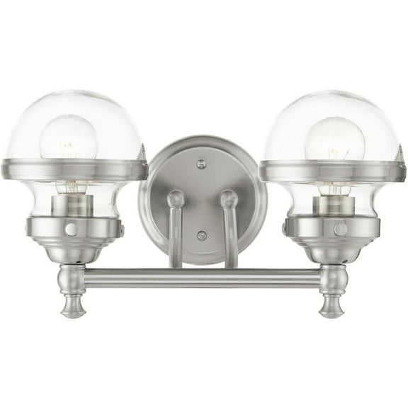 15 inch 2 Light Brushed Nickel Bathroom Vanity light fixture with Hand Blown Clear Glass Shade