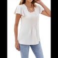 thumbnail image 2 of Blusas Tipo Túnica Plisadas de Verano para Mujer, con Volantes, Cuello Cuadrado, Color Liso, para Vacaciones, Corta. Caqui Superficial XL, 2 of 9