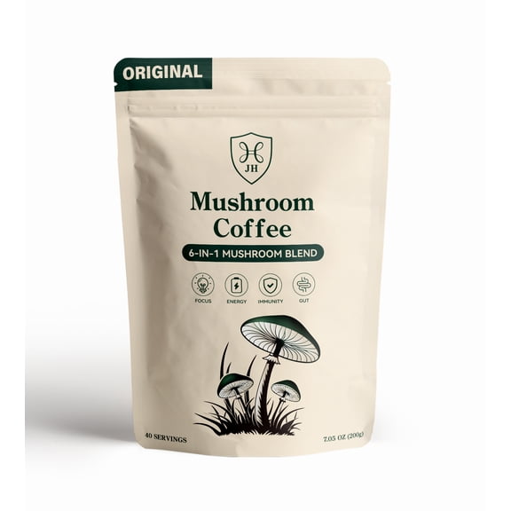 J&H 6-in-1 Mushroom Coffee Powder, Lion’s Mane, Chaga & Reishi Blend, 200g (40 Servings)