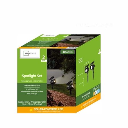 MAINSTAYS SOLAR POWERED BLACK LED LANDSCAPE SPOT LIGHT, 30 LUMENS (2 COUNT)