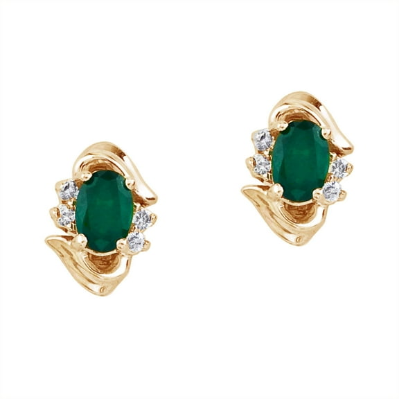 14k Yellow Gold Emerald And Diamond Earrings