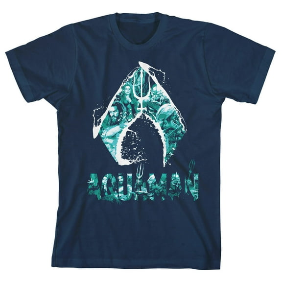 Aquaman Logo Trap Graphics Boy's Navy T-shirt-Medium