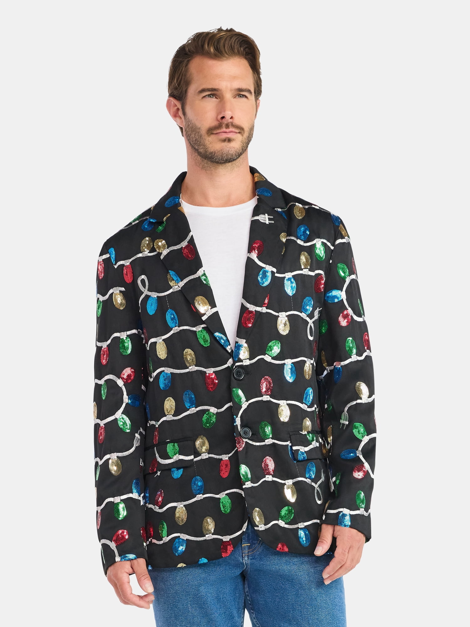 Jolly Knits Men's and Big Men's Sequin Christmas Suit Jacket Blazer, Sizes S-3XL