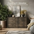 thumbnail image 3 of BELLEZE 6 Drawer Dresser for Bedroom and Closet, 54" Mid-Century Modern Wood Chest of Drawers, Wide Storage Organizer Cabinet for Living Room, Hallway, or Apartment, Brown, 3 of 7