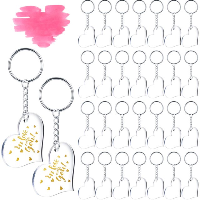 30 piezas de llavero de acrílico en blanco corazón acrílico transparente en blanco forma de acrílico liso y 30 piezas de llavero en blanco llaveros de Metal oso de fresa Hogar