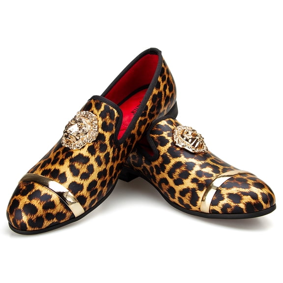 Men’s Leopard Loafers Shoes Loafers for Men Wedding Dress Shoes with Metal Embellishments Party Luxury Loafer Shoes, Brown-02, 11 US