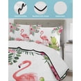 thumbnail image 4 of Quilts Full Size Bedding Set, Summer Pink Flamingos Lightweight Quilted Comforter, Tropical Floral Leaves Cactus Soft Reversible Bedspread Coverlet with Pillow Covers for All Season, 78" x 90", 4 of 7