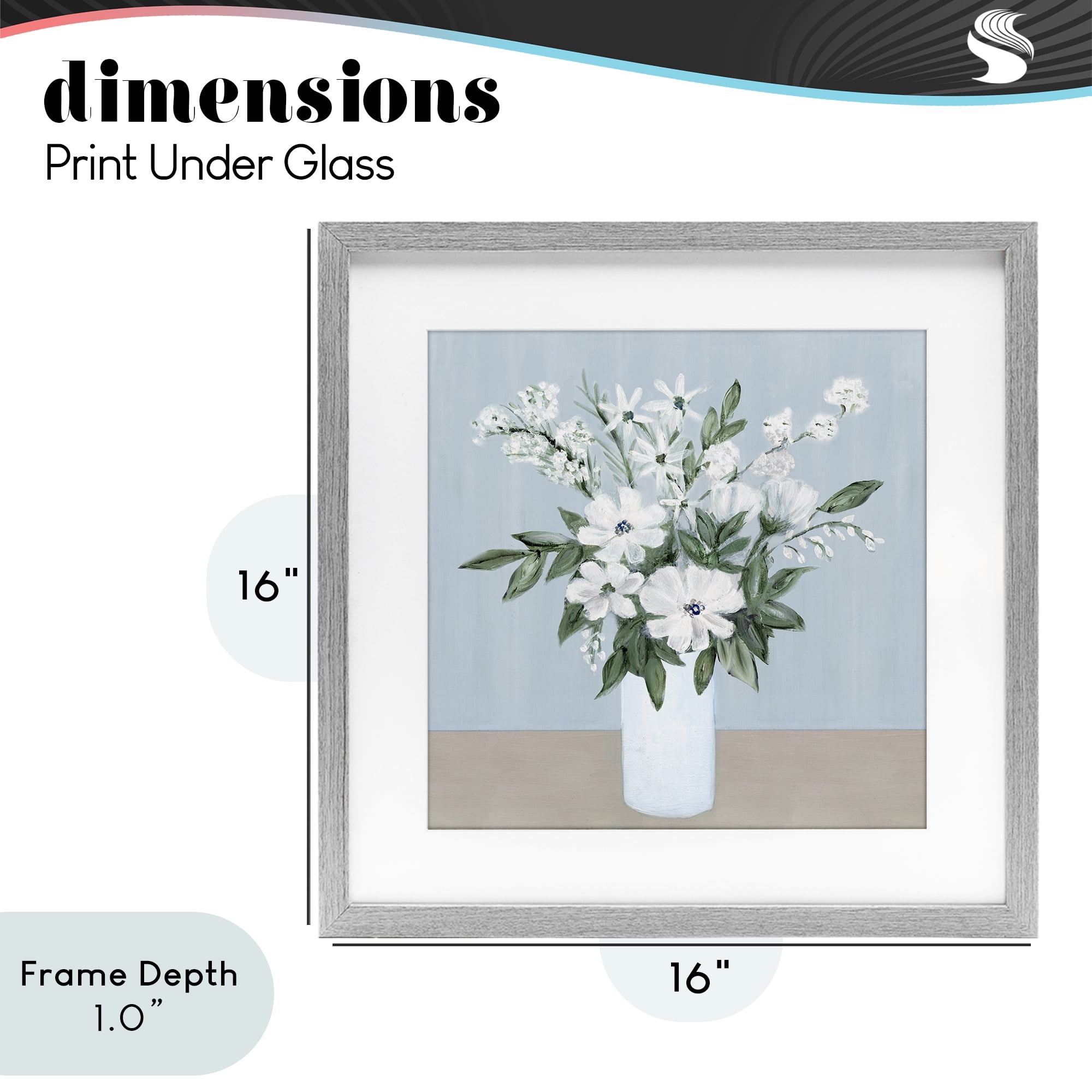 Stupell Industries Mixed White Blooms on Blue Gray Framed Print Under Glass, design by Marilyn Dunlap