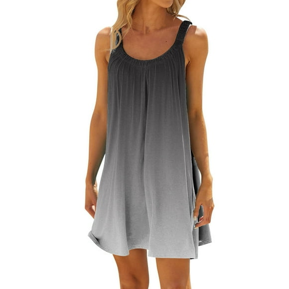 asddcavvf Dresses for Women Women's Summer Fashion Gradient Printed Pleated Sleeveless Shoulder Stra