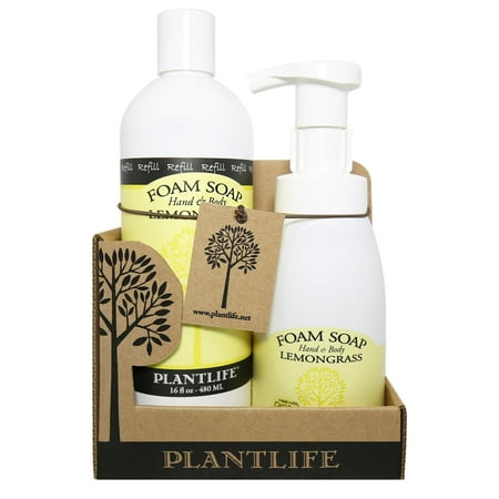 Plantlife Lemongrass Foam Soap Value Set - Gentle, Moisturizing, Plant-based Foam Soap for All Skin Types - Ideal for use as a Hand & Body wash, Shaving Cream, and Foaming Fun for Kids