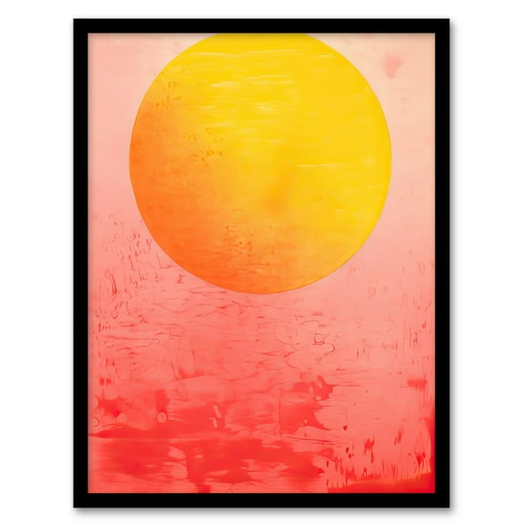 Sunset Sun Vibrant Orange and Pink Minimalist Abstract Painting Art Print Framed Poster Wall Decor 12x16 inch