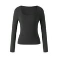thumbnail image 6 of Liacowi Women Slim Fit Crop Tops Casual Solid Color Square Neck Long Sleeve Tight Tee Shirt Basic Streetwear, 6 of 9