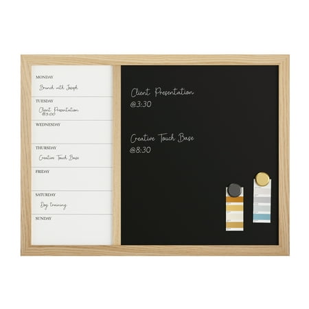 Martha Stewart - Everette Dry Erase Magnetic Weekly Calendar/Chalk Board-24x18 - Light Natural Woodgrain