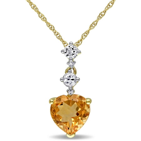 Tangelo 1-1/3 Carat T.G.W. Citrine and White Sapphire with Diamond-Accent 10kt Yellow Gold Heart Pendant, 17