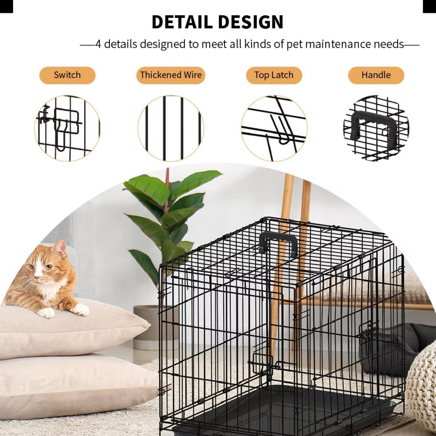 30" Dog Crate, Folding Metal Wire Dog Cage with Double Door & Double Lock, Portable Pet Crate Kennel for Small Medium Dogs Cats Rabbits, Black