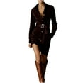 thumbnail image 2 of YueHuiYing Women's Solid Fashionable Long Sleeved Lapel Breasted Short Single-Breasted Shirt Dress With Belt, 2 of 9
