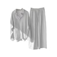 thumbnail image 2 of Women'S 2 Pieces Cotton Linen Loungewear Button Down Shirt and Wide-Leg Pants Set White XXL, 2 of 4
