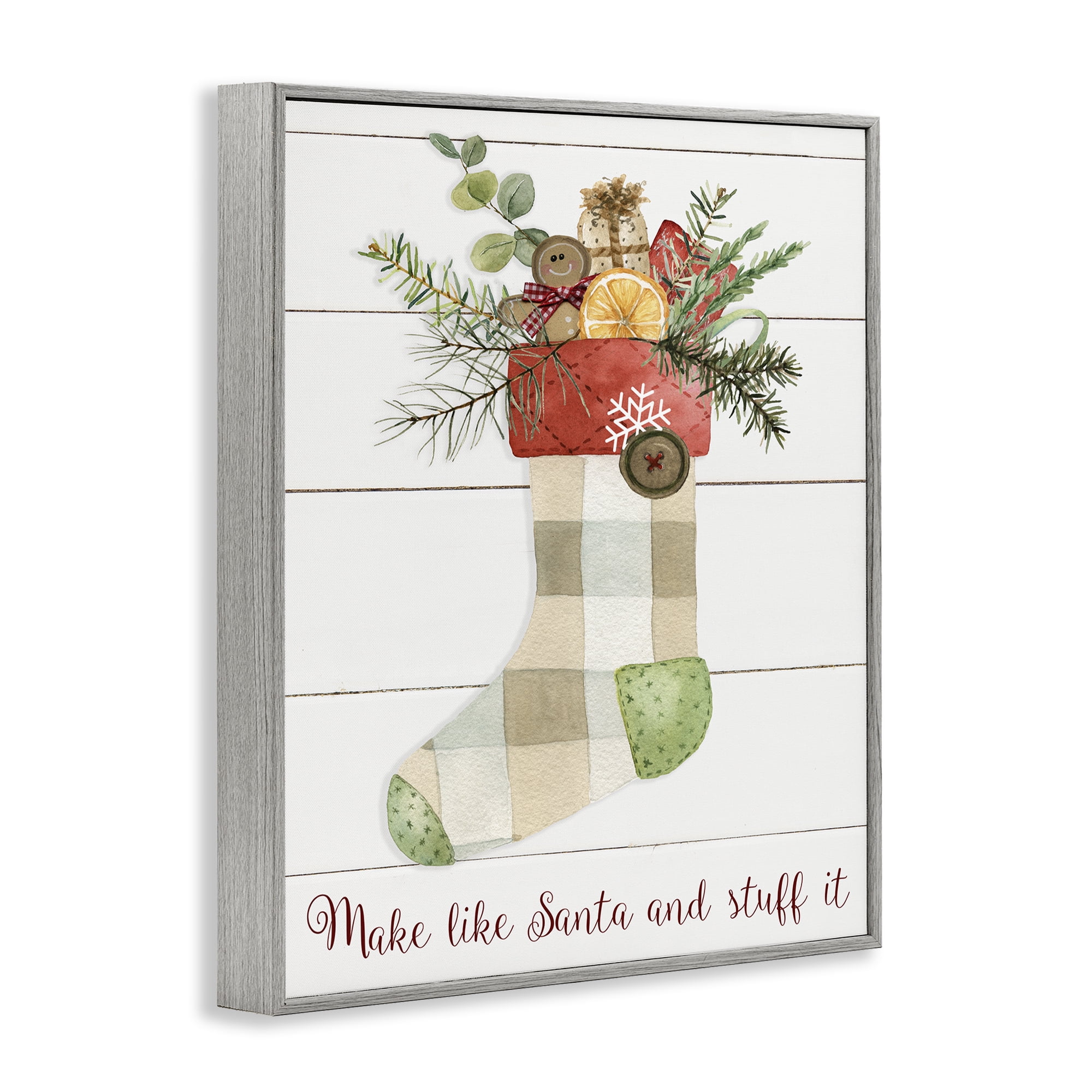 Stupell Industries Plaid Christmas Stocking Holiday Painting Gray Framed Art Prints Wall Art, 24 x 30