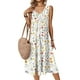 thumbnail image 1 of Vestido de verano Zeagoo sin mangas, plisado, cuello en V, línea floral blanca, 1 of 6