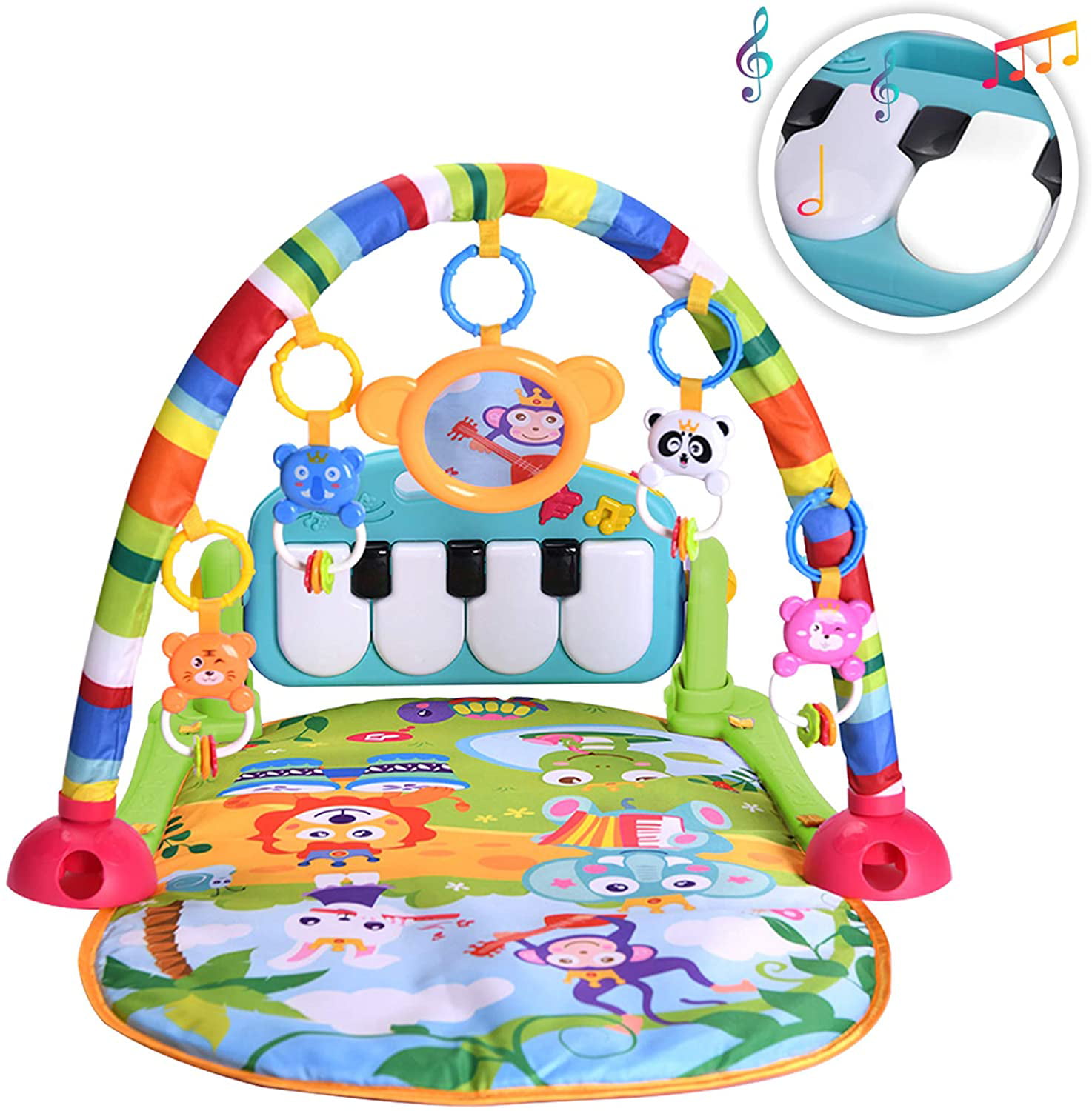 Ideal Baby Shower Gifts WYSWYG Baby Gym Play Mats for Infants Baby Play Gym Activity Mat Kick and Play Piano Gym Activity Center for Baby with Music and Lights