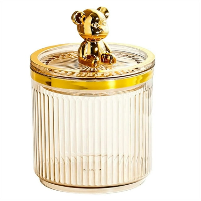 Almacenamiento Hisopos Algodón Caja Almacenamiento Acrílico Oso Soporte para Almohadillas Algodón Organizador Maquillaje para Caja Hisopos Algodón Ámbar