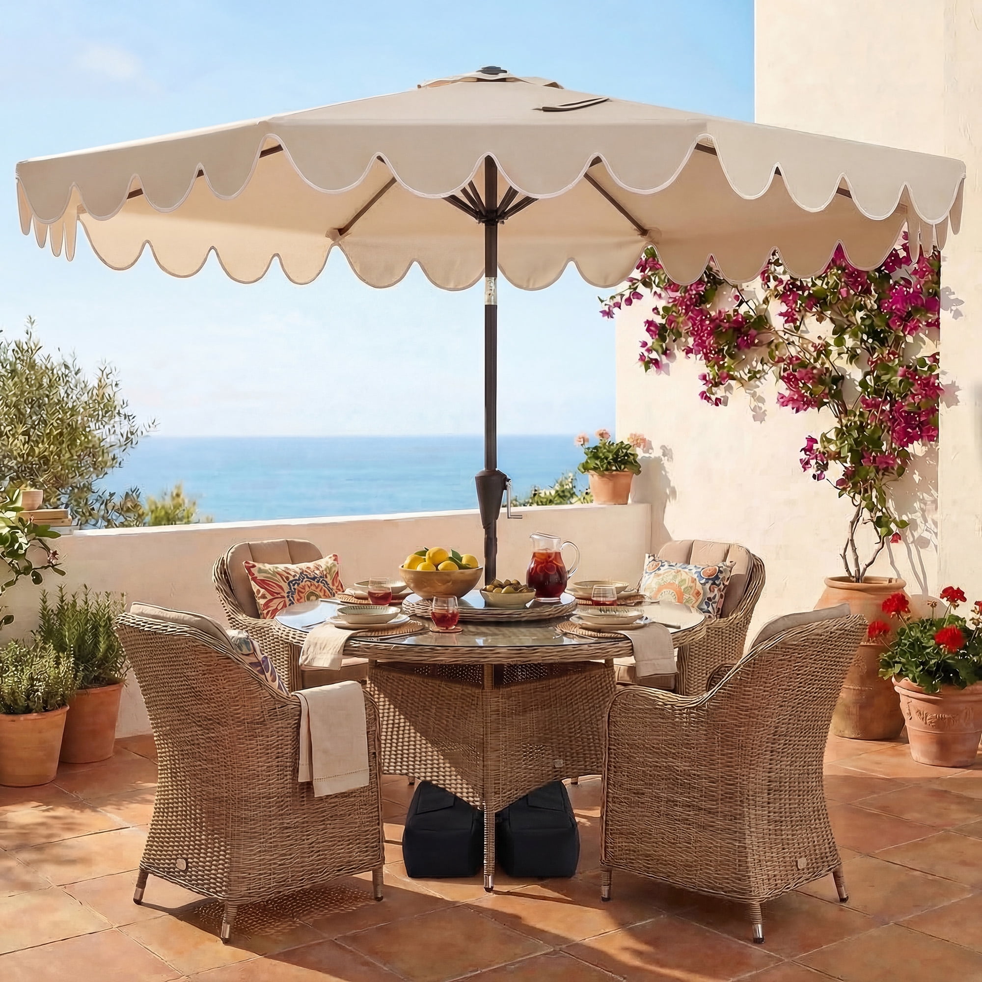 Patiojoy 10 FT Patio Umbrella with Weighted Base Included Outdoor Market Umbrella with Push Button Tilt & Crank Beige