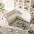thumbnail image 4 of 85.1" L-Shaped Sofa Couch with Pull-Out Bed,Oversize Convertible Sleeper Sofa with side Pocket & USB Port,Teddy Upholstered Sectional Couches, for Living Room, Apartment, Office,Beige/White No9026, 4 of 9