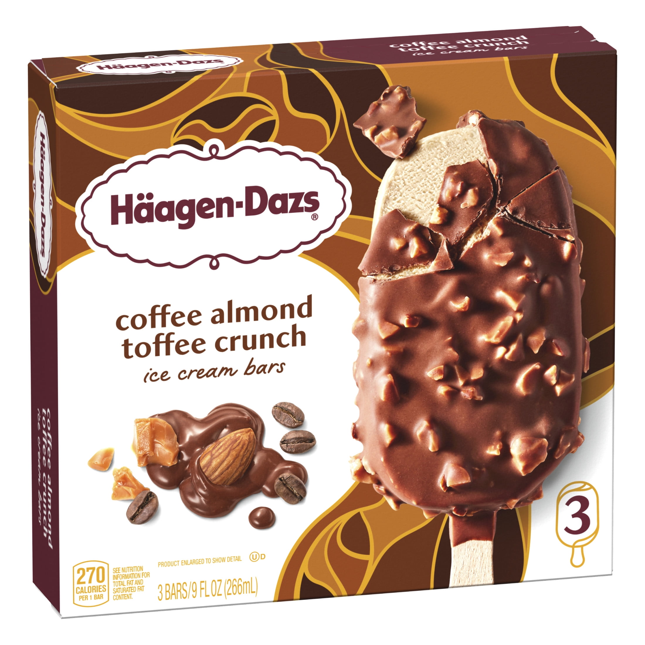 Haagen Dazs Coffee Almond Toffee Crunch Ice Cream Snack Bars, Gluten Free, Kosher, 3 Count