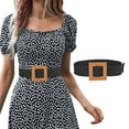 thumbnail image 3 of Prolriy Belts for Women Belts for Dresses Elastic Rattan Waist Band with Wood Buckle Womens Belt Black, 3 of 5