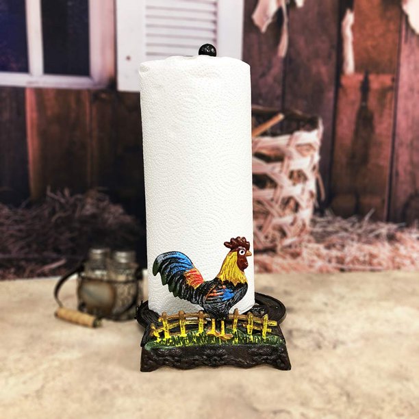 Cast Iron Rooster Paper Towel Holder