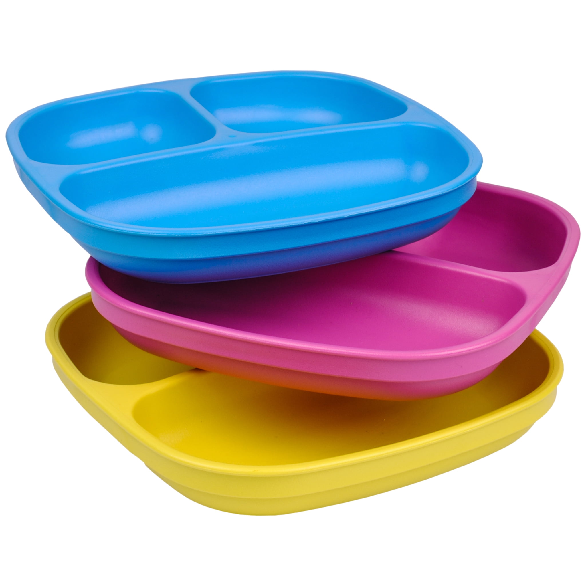 Child Feeding Purple Toddler Bright Pink Re-Play Made In USA 3pk Plates with Deep Sides for Easy Baby White Berry