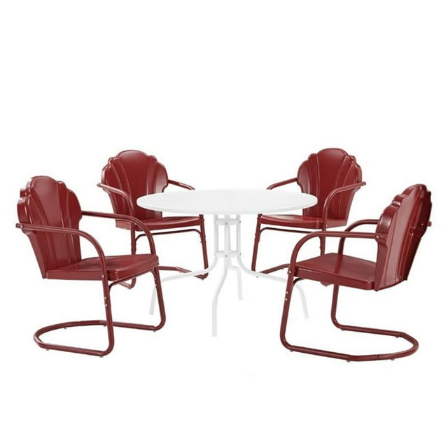 Crosley Furniture Tulip 5 Piece Metal Outdoor Dining Set in Bright Red