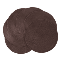 Round Braided Placemats Set of 6 Table Mats for Dining Tables Woven Washable Non-Slip Place 15 Inch(Brown)