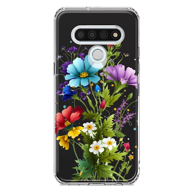 MUNDAZE LG Stylo 6 Étui de Protection Hybride Transparent Antichoc Fleurs de Printemps Violet Jaune Rouge