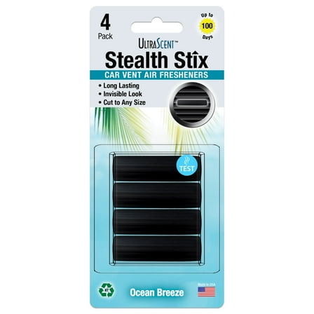 UltraScent Car Vent Clips Air Freshener Stealth Stix Car Vent Clips that Slip on Vent Blade, 1-Pack/4-Stix (Ocean Breeze)