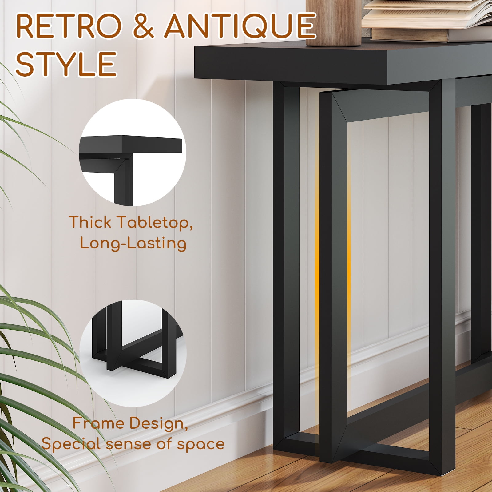 Ktaxon 59” Modern Console Table, Sleek Black Entryway Table Storage Cabinet, Heavy-Duty Hall Table for Foyer & Living Room