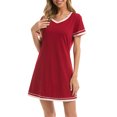thumbnail image 1 of Camisas de noche Manga corta Cuello en V Bloqueo de color Pijamas cómodos e informales para mujer Vino Rojo XL, 1 of 6