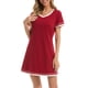 thumbnail image 1 of Camisas de noche Manga corta Cuello en V Bloqueo de color Pijamas cómodos e informales para mujer Vino Rojo XL, 1 of 6