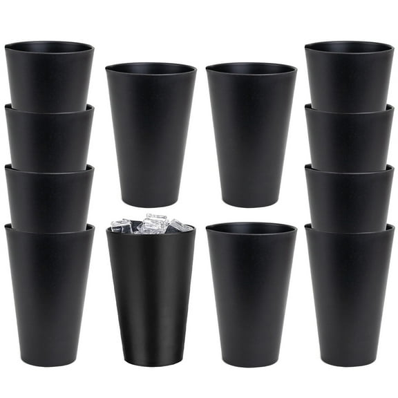 12 Pcs Black Plastic Cups,Bexikou 18 Ounces Unbreakable Drinking Cups,Plastic Tumblers for Indoor Outdoor Use,Stackable Water Cups,Resistant Dishwasher Safe