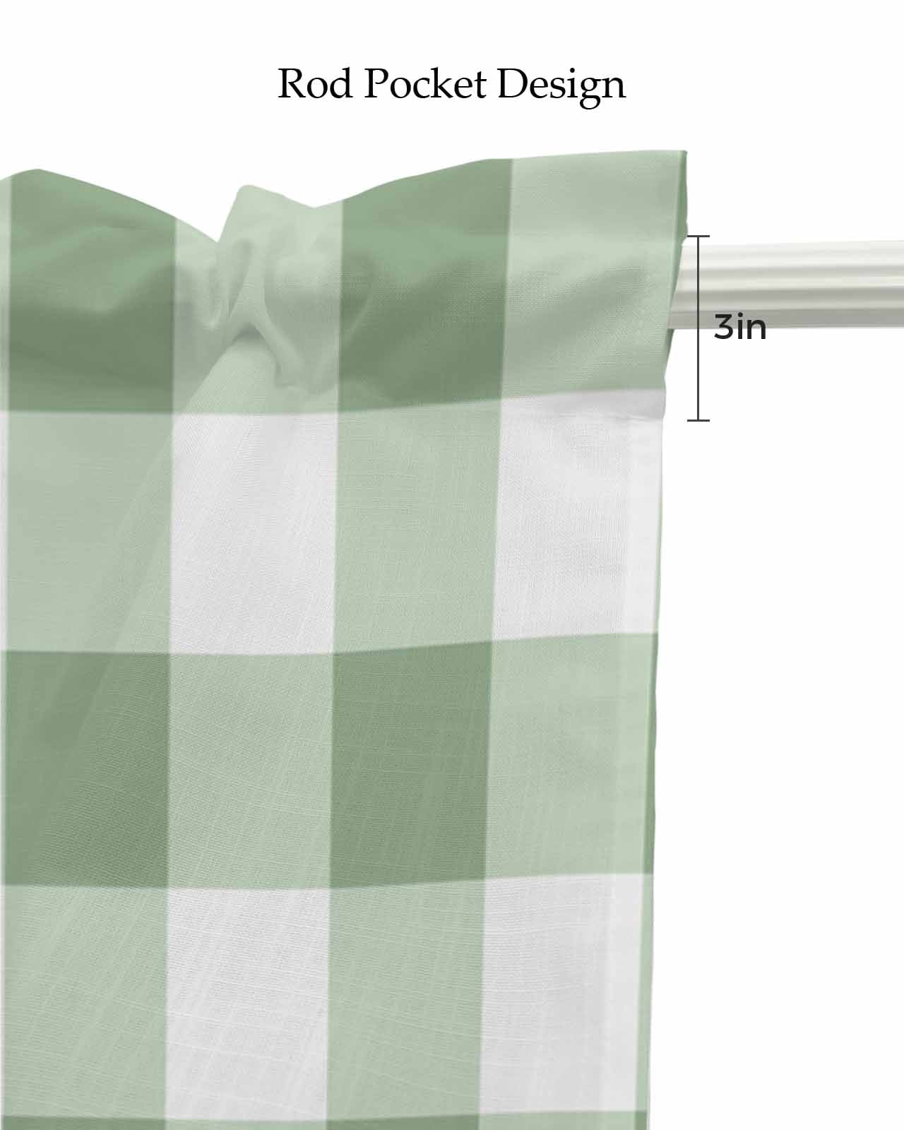 Sage Green Lattice Linen Curtain Valance for Bedroom/Bathroom/Kitchen/Office/Living/Dining Room Windows, Farmhouse Pastoral Buffalo White Check Rod Pocket Topper Decorative Cafe Drapes Panel 54"x18"