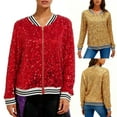thumbnail image 6 of Women's Sequin Jacket Loose Shiny Glitter Bomber Coat Long Sleeve Zipper Sparkly Party Slitter Outfit, 6 of 6