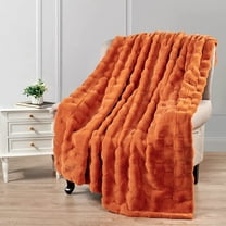 Home Soft Things Brick Textured Faux Fur Throw Blanket with Micromink Back, Luxury Soft Cozy Fluffy Fluzzy Plush Throw, 60x70 inches, Burnt Orange