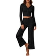 thumbnail image 2 of Womens Pajama Sets 2 Piece Outfits Matching Lounge Set Cozy Knit Pajamas Loungewear Fall Winter Clothes Long Sleeve Top Wide Leg Pants Sleepwear, 2 of 7