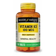 Mason Natural Vitamin K2 100 mcg with Calcium - Supports Cardiovascular, Bone and Muscle Health, Promotes Calcium Metabolism, Healthy Immune System,100 Tablets