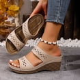 thumbnail image 3 of Rokment Womens Orthopedic Platform Dressy Sandals Comfortable Fashion Casual Leather Arch Support Wedge High Heels Walking Slip on Beach Summer Dress Slides for Woman A Size 6, 3 of 6